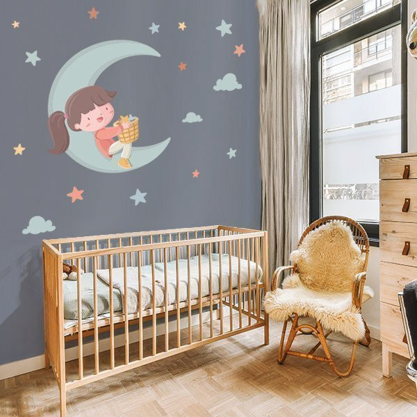 Vinilos decorativos infantiles - Niña en la luna - Vinilos infantiles