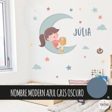 Stickers décoratif pour enfants - Fille sur la lune - Décoration pour filles