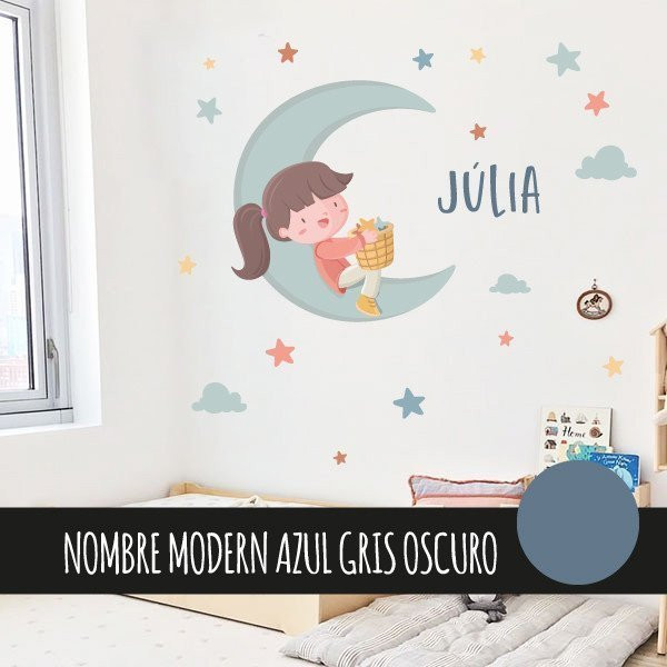 Vinilos decorativos infantiles - Niña en la luna - Vinilos infantiles