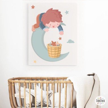 Decorative painting - Boy on the moon - Decoration for children