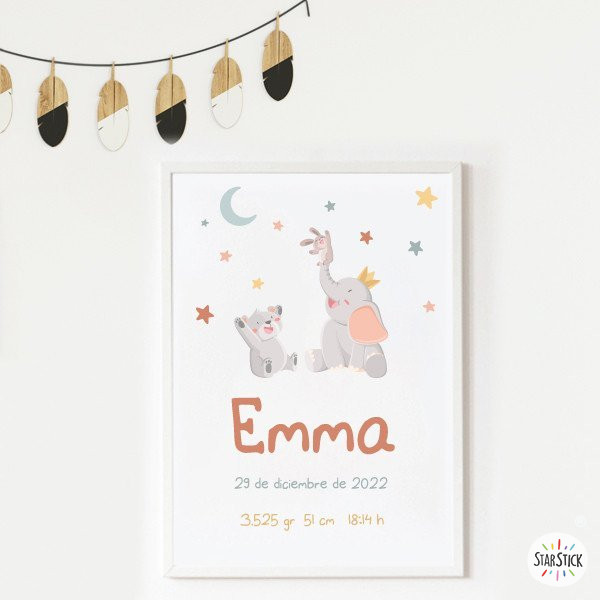 Animals touching the moon - Decorative sheet birth information