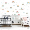 Vinilos infantiles pequeños arcoíris de colores con nubes corazones y triángulos decoración pared infantil