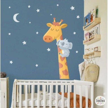Children’s decoration - Giraffe with koala - Wall decals Baby wall decals Approximate measurements of the mounted vinyl (width x height)
Basic: 80x65 cm
Small: 110x85 cm
Medium: 150x104 cm
Large: 200x130 cm
Giant: 300x188 cm

ADD A NAME TO THE VINYL FROM €9.99
 vinilos infantiles y bebé Starstick