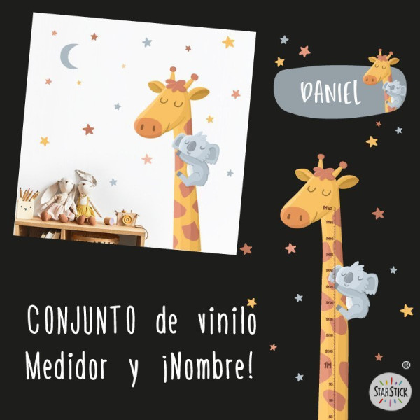 Vinilo medidor - Jirafa con koala - Decoración infantil