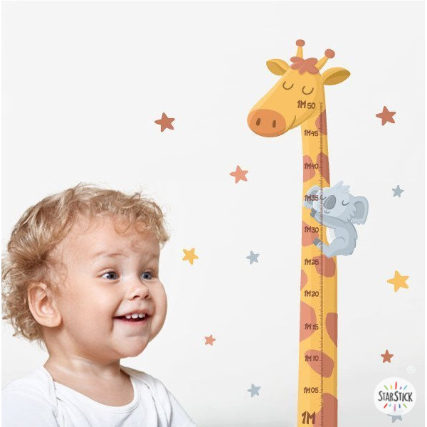 Measuring wall decal - Giraffe with koala - Children’s decoration