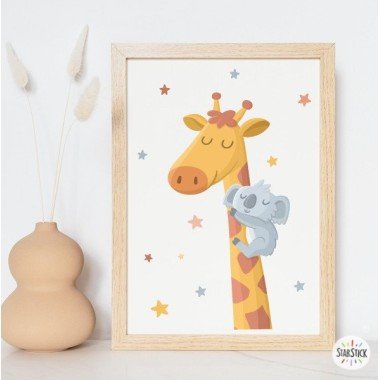Tableau décoratif - Girafe avec koala - Décoration pour enfants