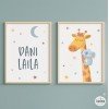2 cuadros infantiles personalizados. Jirafa con koala