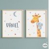 Láminas infantiles de cuadro personalizadas - Jirafa con koala