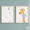 2 cuadros infantiles personalizados. Jirafa con koala