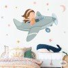 Decoración infantil - Niña viajando en avión - Vinilos decorativos