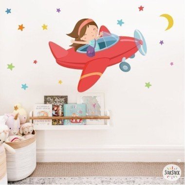 Childrenâ€™s decoration - Girl traveling by plane - Wall decals