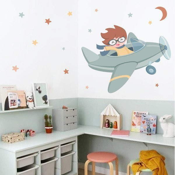 Children's decoration - Boy traveling by plane - Stickers for children