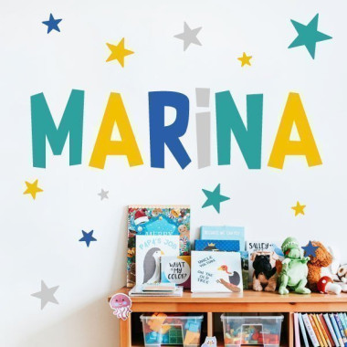Vinilos con nombre - Combinación Mostaza - Decoración infantil personalizada