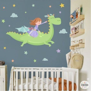Wall sticker Princess and dragon - Children's decoration for girls