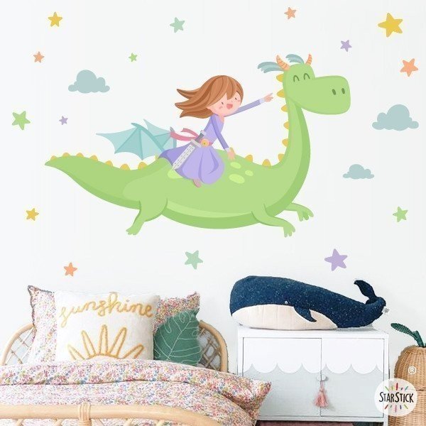 Vinilos infantiles Princesa y dragón - Decoración infantil para niñas StarStick