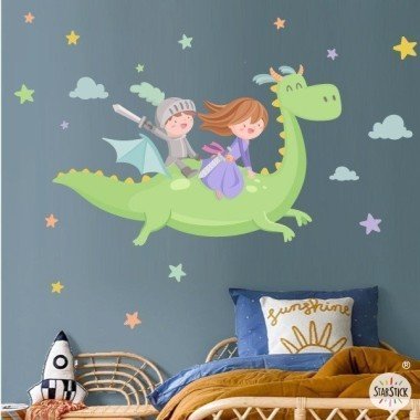 Decorative stickers for children - Dragon with princess and knight - Decoration for siblings