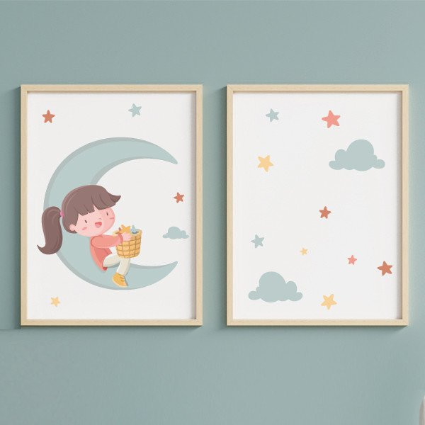 Affiches personnalisables pour enfants - Fille sur la lune