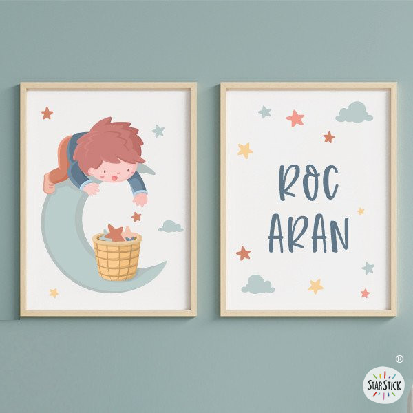 Affiches personnalisables pour enfants - Enfant sur la lune