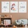 Children on the moon. 3 customizable children's paintings for children's bedrooms