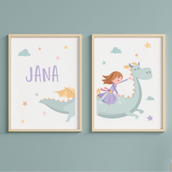 2 quadres decoratius. Princesa i drac. Idees decoració infantil