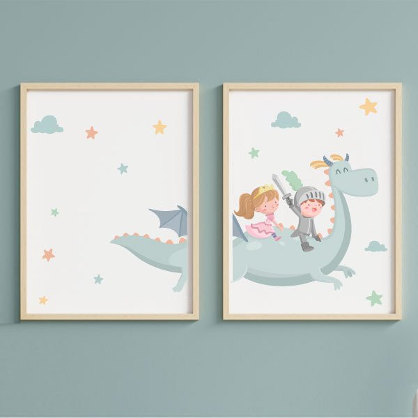 Custom Children’s Pictures - Dragon with Princess and Knight