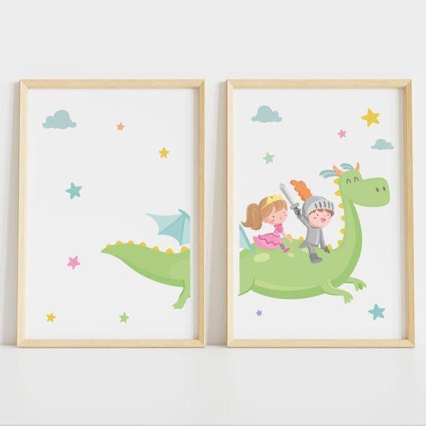 Tableaux personnalisées pour enfants - Dragon avec princesse et chevalier