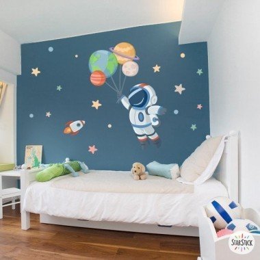 Children's wall stickers - Astronaut with planets - Children's room decoration