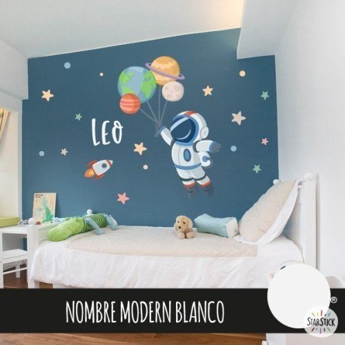 Vinilos infantiles bebé niño  - Astronauta con planetas - Decoración habitaciones de niños