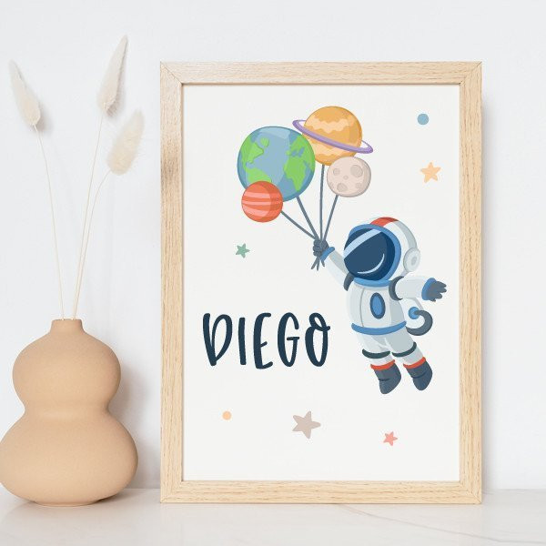Cuadros infantiles personalizados - Astronauta con planetas