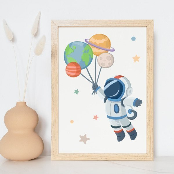 Cuadros para niños personalizados – Astronauta con planetas | Decoración habitación bebé