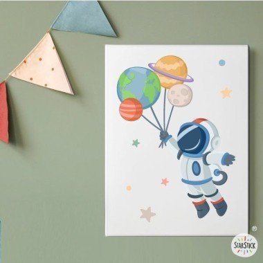 Cuadros infantiles personalizados - Astronauta con planetas