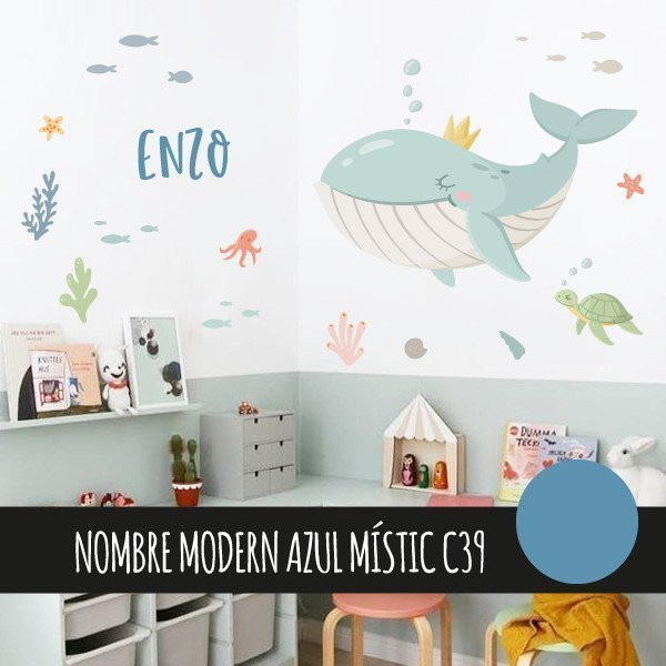 Pegatina de pared ballena bajo el mar – Decoración para habitación de bebé con ballena reina, peces, tortuga y estrellas de mar