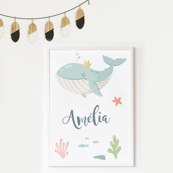 Quadre infantil personalitzat – La balena reina sota el mar | Decoració paret per a nena