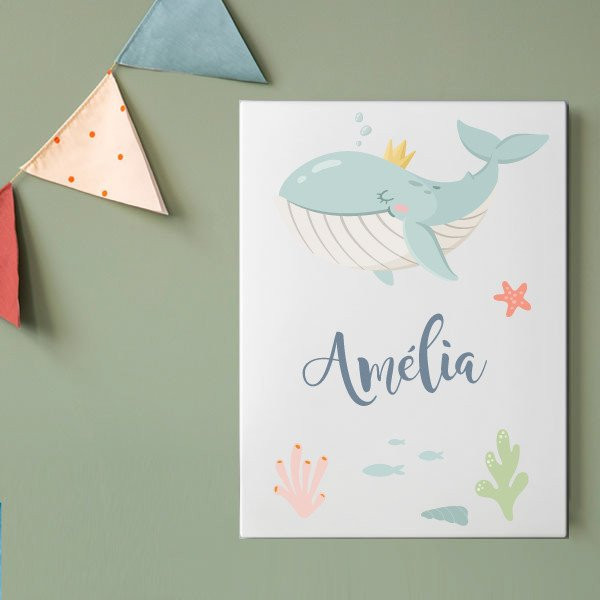Quadre infantil personalitzat – La balena reina sota el mar | Decoració paret per a nena