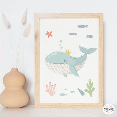 Lámina infantil personalizada - La ballena reina bajo del mar