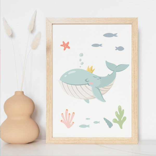 Quadre infantil personalitzat – La balena reina sota el mar | Decoració paret per a nena