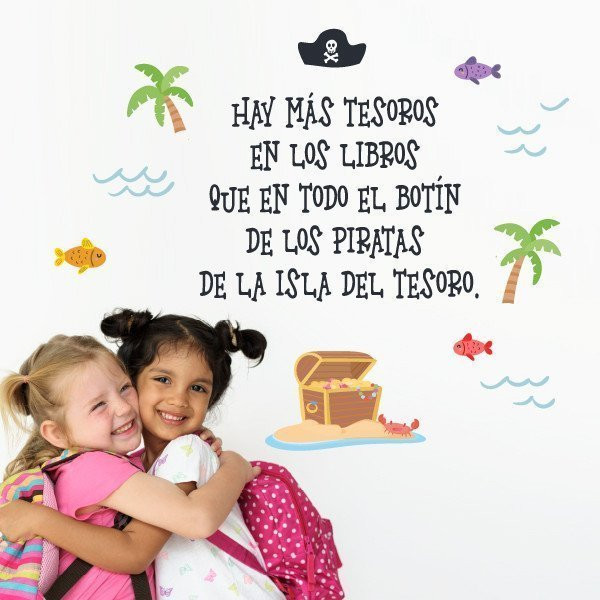 Decoración escuelas -Un libro, un tesoro - Vinilos decorativos para bibliotecas