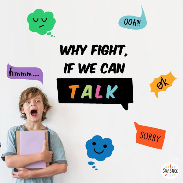 Vinils educatius en català per decorar escoles - No ens barallem, parlem!