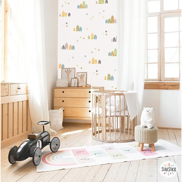 Papel pintado infantil Autoadhesivo paredes y muebles - Casitas