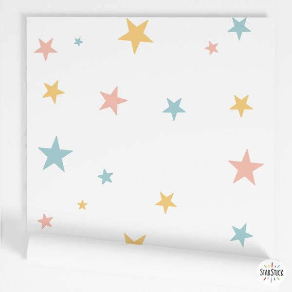 Papel pintado infantil autoadhesivo con estrellas, vinilo decorativo personalizable para habitaciones infantiles.
