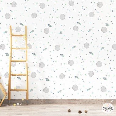 Children's wallpapers - I love you to the moon and back - Mint