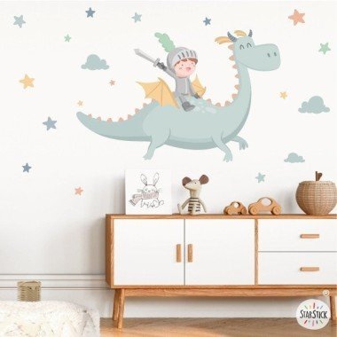 Wall stickers for children - The magical dragon and the knight StarStick. Decoration for children and babies