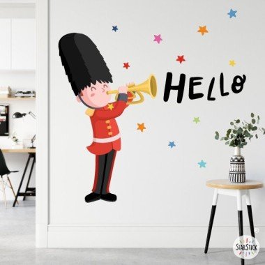Trumpeter English royal guard. Wall stickers to decorate classrooms and language academies