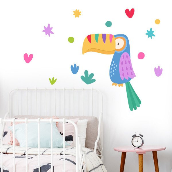 Sticker mural enfant Toucan Carnaval avec toucan tropical coloré pour chambre d’enfant StarStick