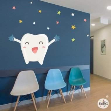 Smiling tooth with stars - Decorative stickers for healthcare centers