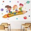 Crayon d'école avec garçons et filles - Stickers muraux pour écoles