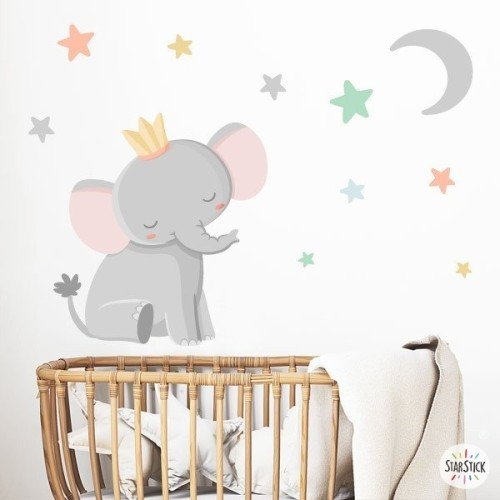 Décoration chambre bébé - King Elephant avec couronne - Sticker déco enfant