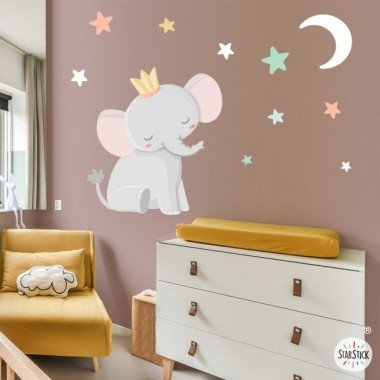 Baby room decoration - King Elephant with crown - Decorative children's sticker