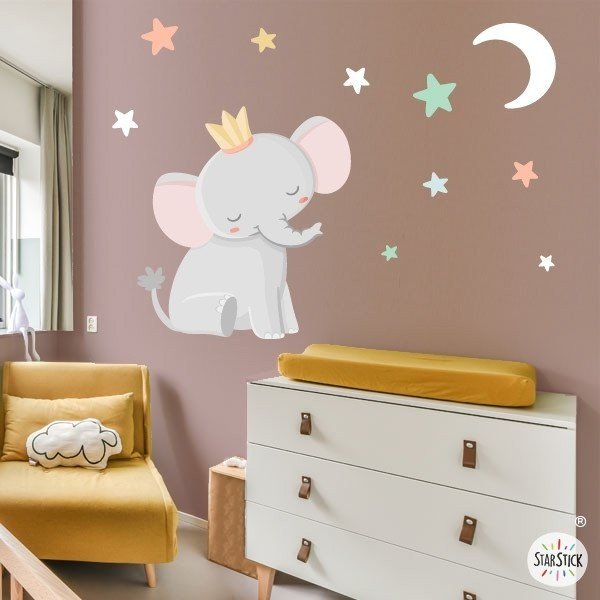 Alboroto galope césped Decoración habitación bebé – Rey Elefante con corona - Vinilos infantiles  decorativos