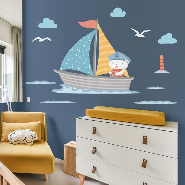 Vinil nadó Barqueta amb osset mariner - Vinil decoratiu infantil